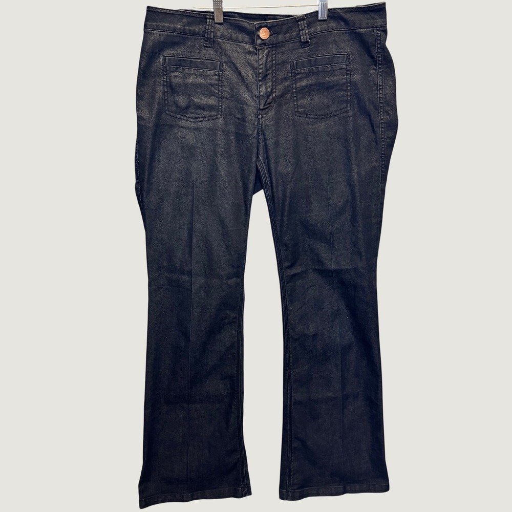 2303 | Cabi 146L Coated Patch Pocket Flare Jeans Black Womens 12